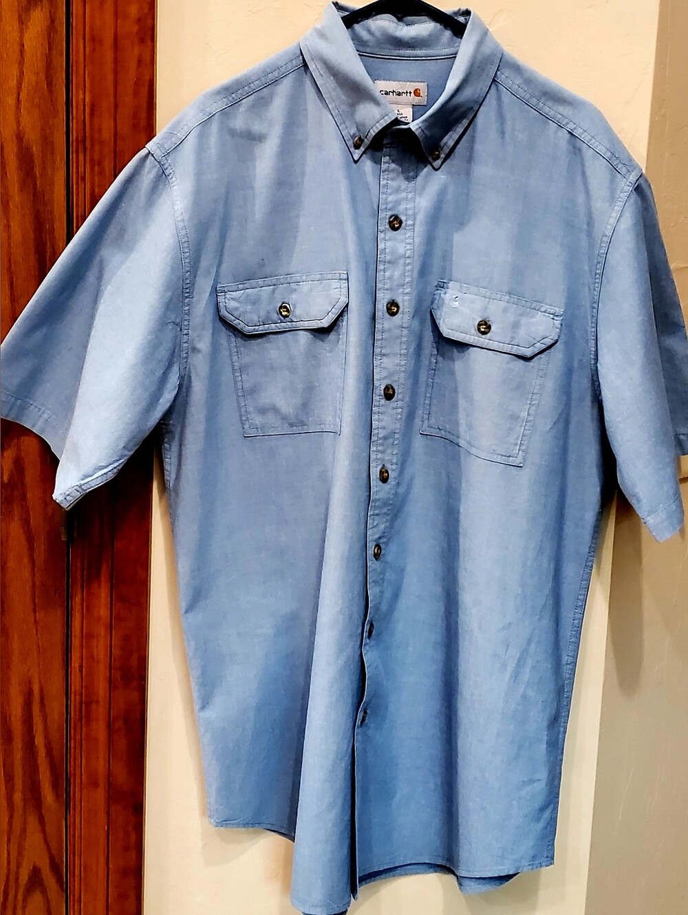 Carhartt Light Blue Short-Sleeve Button-Down Work Shirt Large TALL